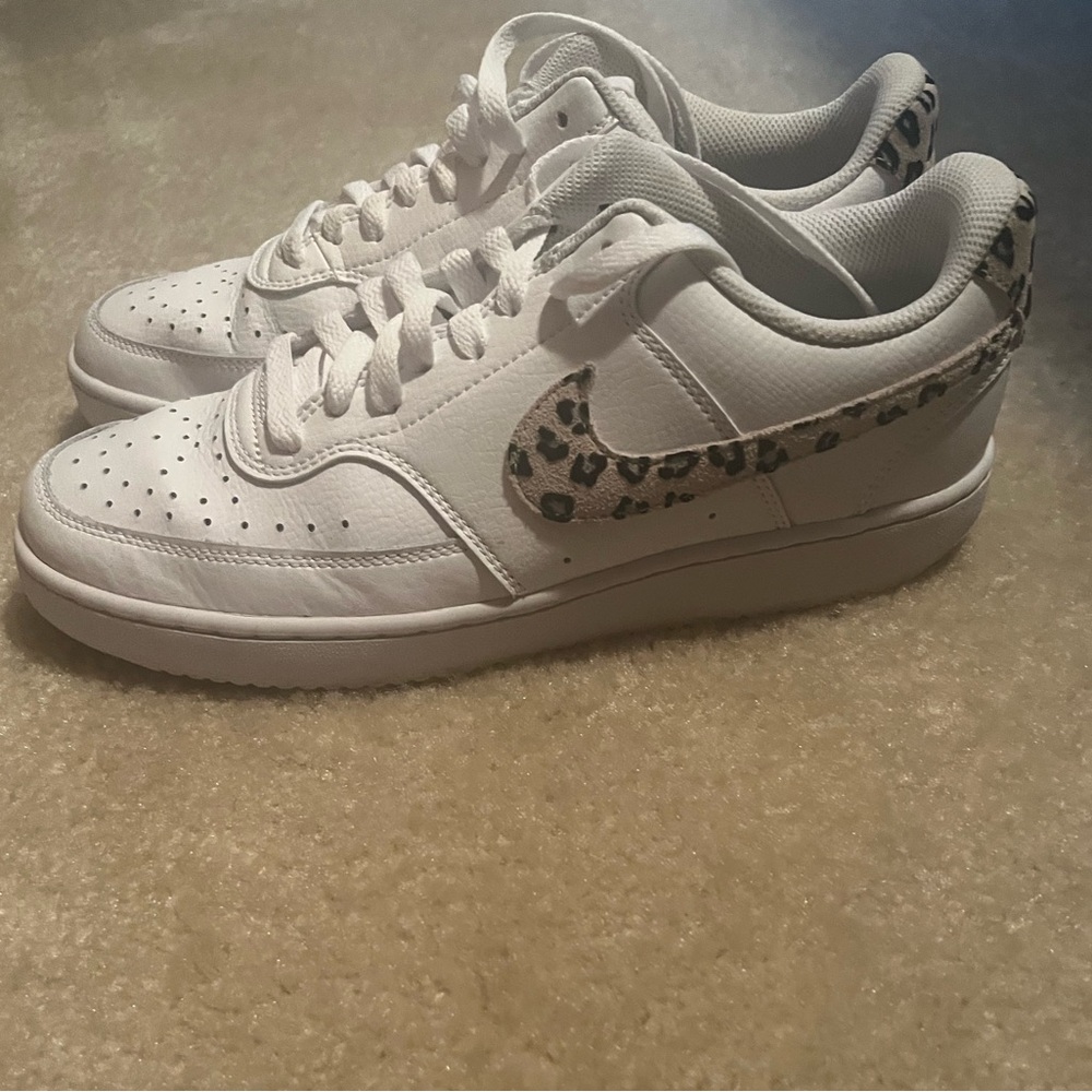 Nike Women's White Sneakers with Leopard Accents